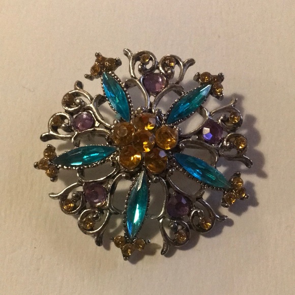 Purple, Blue and Yellow Heart Brooch - costume jewelry - Picture 2 of 6